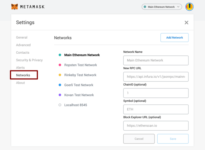 The Network menu