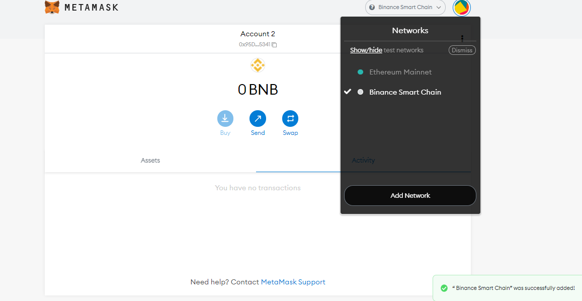 Select Binance Smart Chain Network