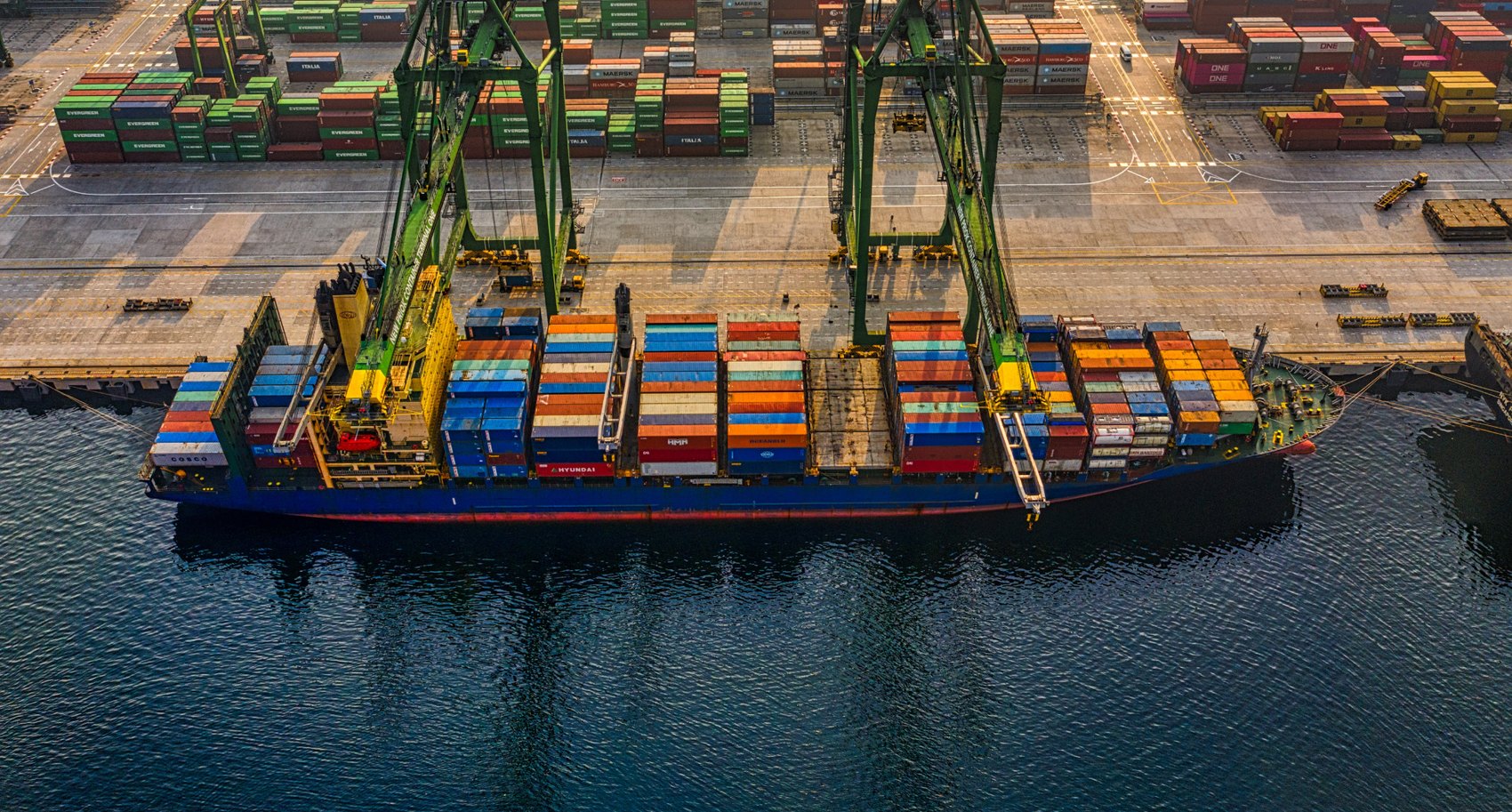 A container port seen from above